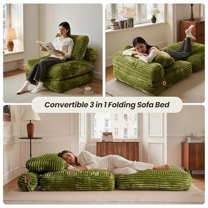 ovios Folding Sofa Bed, Foldable Sleeper Chair Floor Futon, Comfy Portable Convertible Fold Out Lounge Chairs for Living Room Bedroom, Green - color: Green
