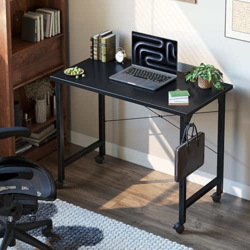 Grandder Rolling Computer 32 inch Desk with Wheels, Wroking Small Desk for Living Room, Modern Simple Style Table for Home Office, Study Writing Table, Caster, Black, 32 inch - color: Black, size: 32 Inch with Wheels