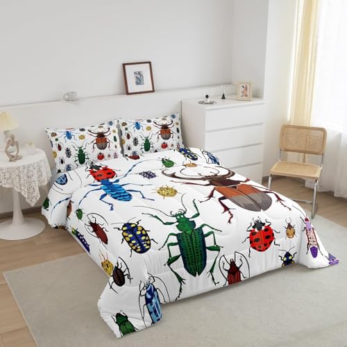 Feelyou Kids Bug Comforter Toddler Boys Flying Bugs Pattern Comforter Set for Girls Children Colorful Beetle Collection Decor Bedding Set Soft Nature Animal Bed Set 1 Comforter 1 Pillow Case - color: Multi 026, size: Toddler