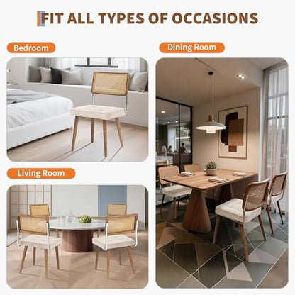 GarveeHome Natural Rattan Dining Chairs Set of 6, Linen Upholstered Kitchen Chairs with Tall Cane Backrest and Strong Wood Legs for Dining Room, Kitchen, Restaurant, Beige - color: Beige, size: 6 PCS