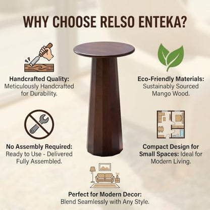 Relso Enteka Solid Mango Wood End Table – 24" Tall Accent Side Table with Walnut Finish | Handcrafted Coffee Table, No Assembly Required | Perfect for Modern Living Rooms, Farmhouses, Small Spaces - color: Enteka Walnut