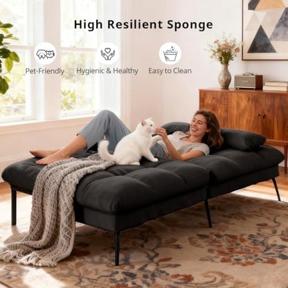 COMHOMA 72″ Convertible Futon Sofa Bed, Adjustable Backrest, Black | Breathable Fabric Futon Couch with Pillows,Multi-angle Ergonomic Reclining,Space-saving Sleeper Sofa for Living Room - color: Black
