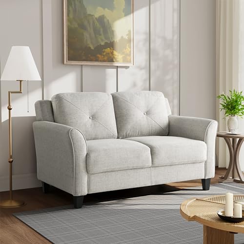 Studio Living Harrington 57.9" Loveseat, Transitional Modern, Pocket Coil Comfort, Easy Assembly, Woven Fabric, Beige - color: Beige, size: Loveseat