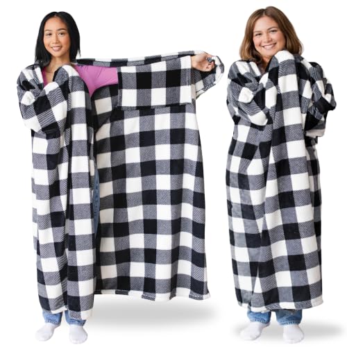 Wearable Blankets for Women & Men, Graduation Day Gift for Her, Cozy Gifts for Women, Wife Birthday Gifts Ideas - color: Buffalo Plaid White