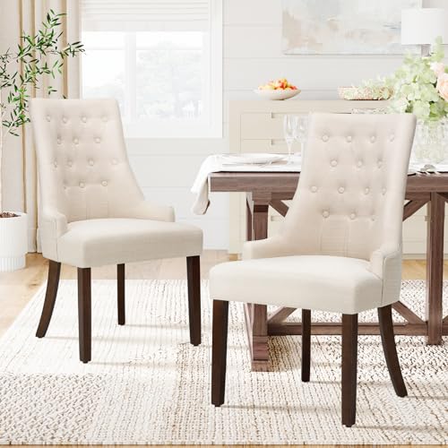 COLAMY Fabric Side Dining Chairs Set of 2, Wingback Upholstered Dining Room Chairs with Tufted Button, Living Room Chairs for Home Kitchen, Beige - color: Beige, size: Set of 2