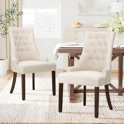 COLAMY Fabric Side Dining Chairs Set of 2, Wingback Upholstered Dining Room Chairs with Tufted Button, Living Room Chairs for Home Kitchen, Beige - color: Beige, size: Set of 2