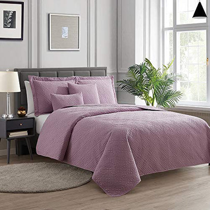 Clara Clark Quilts Twin Size - All Season Bedspread Coverlet Set, Pinsonic Weave Lightweight Bedding Set - 5 Piece Twin Quilt Set with Pillow Shams, Diamond - Lavender - color: 04 - Diamond - Lavender, size: Twin