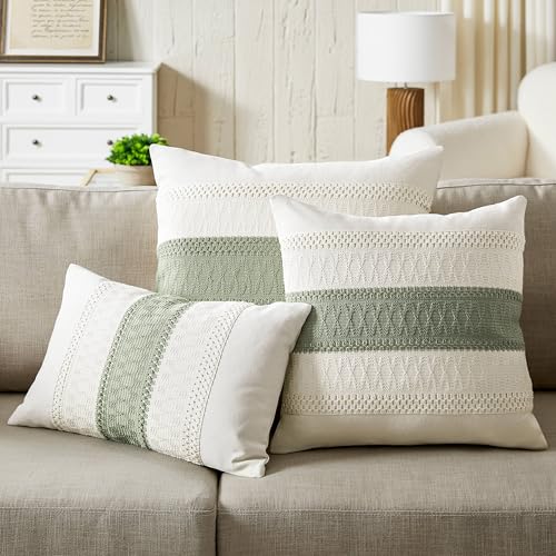 2 Pack Boho Lumbar Pillow Covers, Contrast Green 12x20in | Soft Breathable Cotton, Farmhouse Decorative Couch Pillow Cases, Cushion Covers for Sofa Bed Living Room Home Decor - color: Contrast/Green, size: 20" x 12" (Pack of 2)