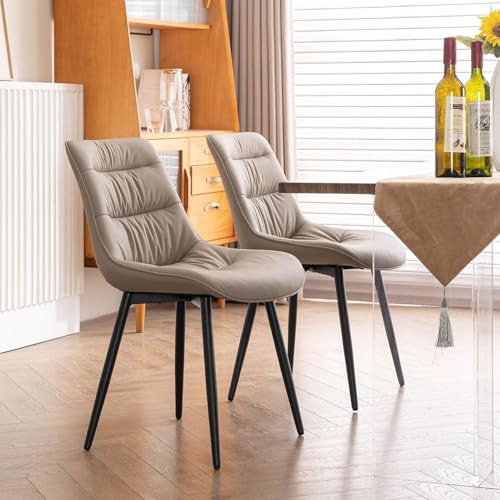 Kidol & Shellder Dining Chairs Set of 2, Faux Leather Upholstered Kitchen Chairs with Metel Legs, Mid Century Modern Side Chair for Dining Room, Living Room, Lounge, Restaurant, Khaki - color: Tan
