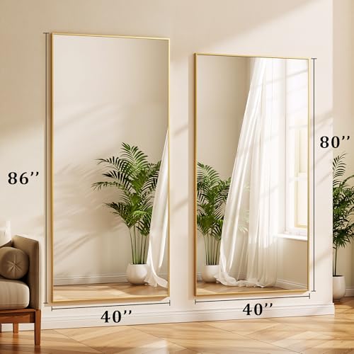 BEAUTYPEAK 86"x40" Rectangle Full Body Floor Mirrors, Full Length Mirror | Large Gold Mirror with Stand for Bedroom, Dressing Room, Leaning, Standing or Hanging Horizontally/Vertically - color: Gold, size: 86"L x 40"W