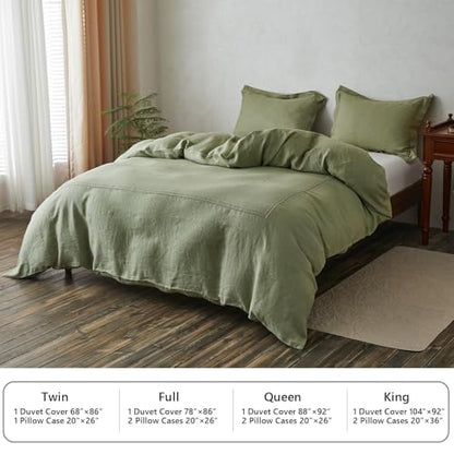 Simple&Opulence 100% Washed Linen Duvet Cover Set 68"x86" - 2 Pieces Soft Farmhouse Comforter Set Double Embroidered with Button Closure - 1 Duvet Cover and 1 Pillowsham (Sage Green, Twin) - color: 2 Embroidery Sage Green, size: Twin