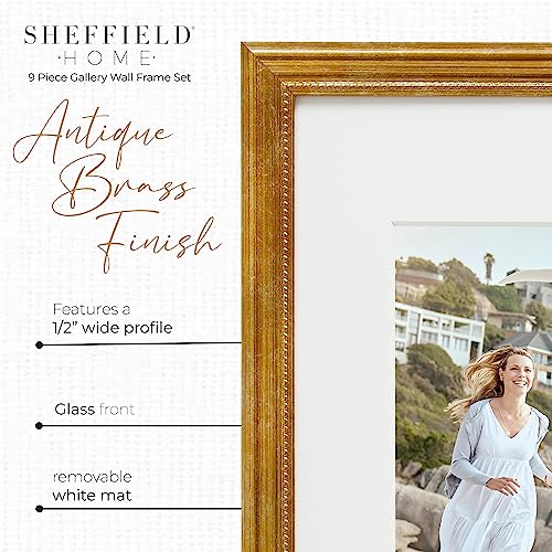 Sheffield Home 9 Piece Gallery Wall Frame Set, 11x14 Inch, Beaded Antique Bronze - color: Beaded Antique Bronze, size: 11x14 Inch