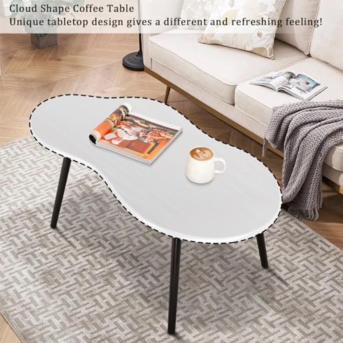 Small Coffee Table Cloud Shaped Irregular Center Table for Living Room Unique White Wood Grain Top Floor Table for Small Space Apartment - color: White