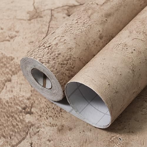Beige Concrete Wallpaper 15.9in X 180in, Cement Contact Paper 3D Matte Textured, Concrete Wall Paper Pull and Stick Self-Adhesive & Removable for Walls Bathroom Garage Living Room | Cement contact paper, 3D matte textured, self adhesive, removable wallpap