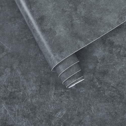3yecao 16"×118" Thick Grey Concrete Wallpaper Peel and Stick Waterproof Glossy Textured Gray Concrete Contact Paper Vinyl Wrap Self Adhesive Cement Tile Sticker for Countertops Kitchen Bedroom Walls - color: Light Blue Grey, size: 16" x 118"