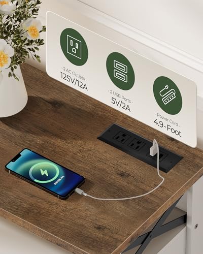 Console Table, Farmhouse Sofa Table with Power Outlet, Coffee Bar Cabinet with Storage, Entryway Table, Coffee Bar Table, for Entrance, Hallway, Kitchen, White and Walnut MXG01UWL