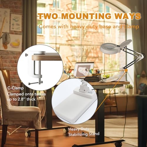 10X Magnifying Glass with Light and Stand,2-in-1 Lighted Desk Lamp LED Magnifier Hands Free,5 Inches Glass Lens with Stainless Steel Bracket for Reading Craft Painting Hobbies Sewing Close Work - style: Transitional