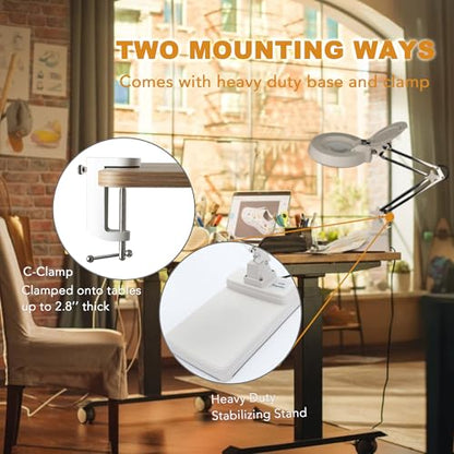 10X Magnifying Glass with Light and Stand,2-in-1 Lighted Desk Lamp LED Magnifier Hands Free,5 Inches Glass Lens with Stainless Steel Bracket for Reading Craft Painting Hobbies Sewing Close Work - style: Transitional