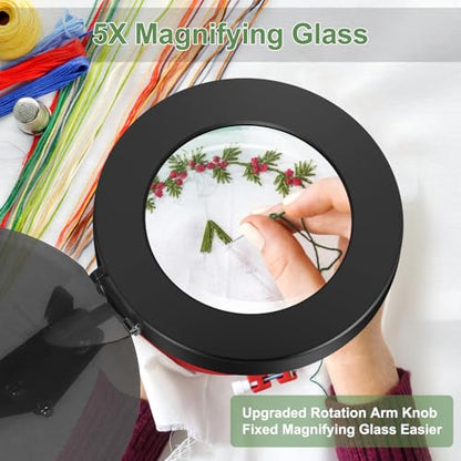 Magnifying Glass with Light, EOOKU 3-in-1 Magnifying Desk Lamp 5X LED Magnifying Lamp with Heavy Base & Clamp, 5 Color Modes Stepless Dimmable, Magnifier Light for Soldering Craft Workbench