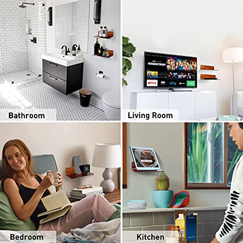OAPRIRE Acrylic Floating Wall Shelves Brown, No Drill, 9 Inch 2 Pack | Strong Tape Adhesive Wall Shelf, Easy Installation, Hole Design with Cable Clips, Small Spaces Bedroom Bathroom Living Room - color: Brown