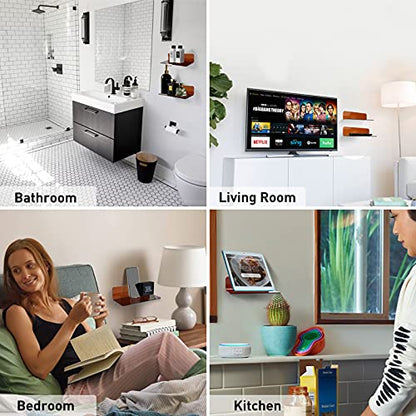 OAPRIRE Acrylic Floating Wall Shelves Brown, No Drill, 9 Inch 2 Pack | Strong Tape Adhesive Wall Shelf, Easy Installation, Hole Design with Cable Clips, Small Spaces Bedroom Bathroom Living Room - color: Brown