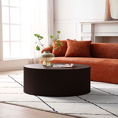 JUSTONE Handcrafted Round Coffee Table Side Table End Table, Round Wood End Table for Small Space, Nightstand Sofa Side Table for Living Room Bedroom Office, No Assembling, Brown - color: Ø35.4'' X 13.7'', Brown