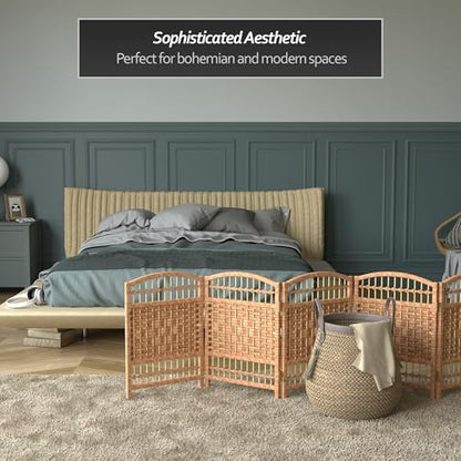 Red Lantern 2 ft. Short Fiber Weave Folding Screen - Natural - 6 Panels - color: Natural, size: 6 Panel