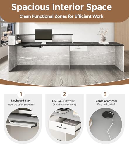 79" L-Shaped Reception Desk with Counter, Front Desk with Lockable Drawer, Keyboard Tray & Cable Grommet for Office, Salon, Lobby, Checkout (Gray & Black, Left) - color: Gray & Black, size: 79 inch, style: Left