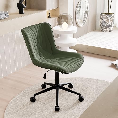 YOUNIKE Office Chair, Armless Desk Chair Computer Chair with Wheels, Modern Upholstered PU Leather Task Chair, Rolling Adjustable Swivel Home Office Desk Chair, Dark Green - color: Olive