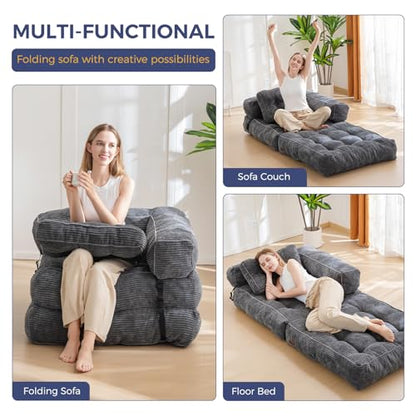 MAXYOYO Folding Sofa Bed, Convertible Chair Bed with Pillow | L-Shaped Floor Sofa with Armrest and Pillow, Foldable Portable Fold Out Comfy Chair Bed for Living Room Bedroom, Dark Grey - color: Dark Grey