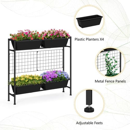 ETELI Vertical Raised Garden Beds Outdoor Elevated Herbs Garden Planter Boxes with Trellis and Legs 32.4" Flowers Beds Vertical Planters for Small Climbing Plant Vegetables Patio Balcony, Black - color: Black