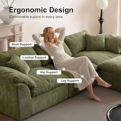 Cloud Couch Sectional for Living Room, Modular L Shaped Boneless Sofa with Chaise, Compressed No Assembly Couch, Deep Seat Chenille Upholstered Convertible Sofa Bed(OliveGreen) - color: Olivegreen