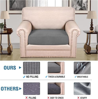 H.VERSAILTEX Super Stretch Individual Seat Cushion Covers Sofa Covers Couch Cushion Covers Slipcover Sets Thick Jacquard Textured Twill Fabric (1 Piece Chair Cushion Cover, Grey) - color: Grey, size: 1 Cushion Chair