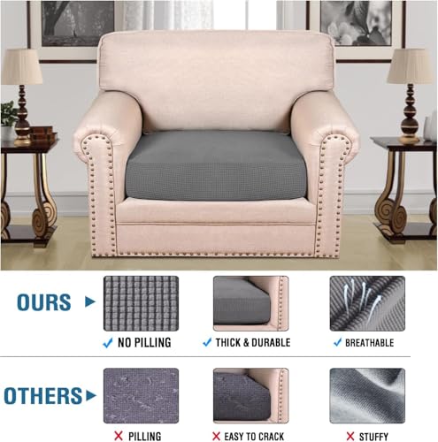 H.VERSAILTEX Super Stretch Individual Seat Cushion Covers Sofa Covers Couch Cushion Covers Slipcover Sets Thick Jacquard Textured Twill Fabric (1 Piece Chair Cushion Cover, Grey) - color: Grey, size: 1 Cushion Chair