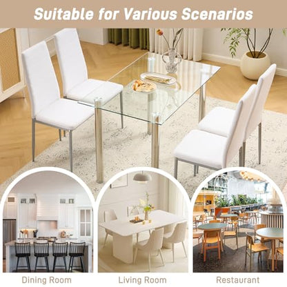 Karl home White Dining Chairs Set of 4, PU Leather & High Back | Kitchen chairs with padded seats & foot cap protection for dining kitchen living room,300lbs capacity,space-saving - color: White, size: Set of 4