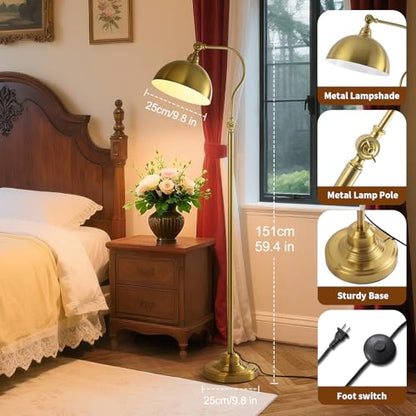 Bright Reading Floor Lamp with Remote and Bluetooth Dimming | Adjustable Brightness and Color temperature, Brass Gold Brushed Iron Lampshade, Standing Lamp for Living Room Bedroom Office - color: Gold Remote Dimming