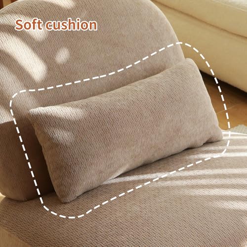 Camel Velvet Slippers Chair with Solid Wooden Legs, Low Profile Design | Cute Armless Accent Chair with Soft Cushion, Comfy Upholstered Side Chairs for Living Room, Bedroom, Balcony or Reading Room - color: Camel