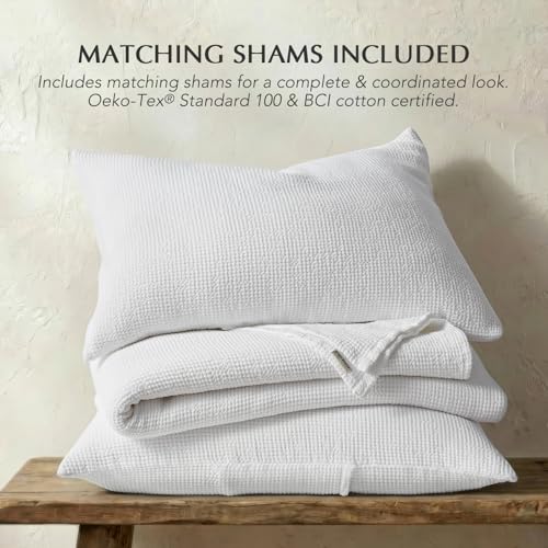 100% Cotton Waffle Coverlet Set, Queen Size, Bright White | Soft Premium Waffle Weave Cotton Bed Blanket, Lightweight Oversized Bedspread, All Season 3-Piece Bedding Set with 2 Shams - color: Bright White, size: Full/Queen (92" X 96")