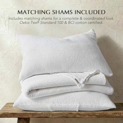 100% Cotton Waffle Coverlet Set, Queen Size, Bright White | Soft Premium Waffle Weave Cotton Bed Blanket, Lightweight Oversized Bedspread, All Season 3-Piece Bedding Set with 2 Shams - color: Bright White, size: Full/Queen (92" X 96")