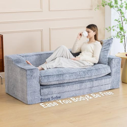 61" Boneless Loveseat Sleeper, Folding Sofa Bed with Faux Fur Cover, L-Grey | Memory Foam Pull Out Futon Bed with Removable Washable Cover, Space-Saving Fold Out Couch for Living Room & Guest Room - color: Light Grey