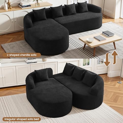 105" Boneless L Shaped Sectional Couch, Curved Cloud Deep Seat Sofa with Chaise Lounge, Oversized 4 Seater Couches for Living Room, No Assembly, Chenille Black - color: Black, size: L-Shaped Sofa