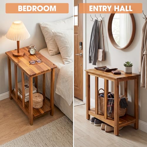 ENKEZI Narrow End Table with Shelf – Slim Side Table, Nightstand for Small Spaces, Bedroom, Living Room, Balcony or Outdoor Use (Minimalist III) - style: Minimalist III