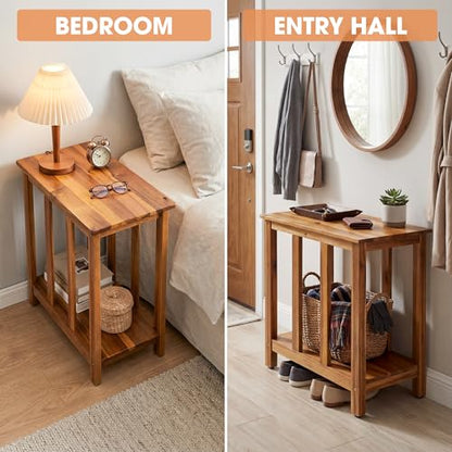 ENKEZI Narrow End Table with Shelf – Slim Side Table, Nightstand for Small Spaces, Bedroom, Living Room, Balcony or Outdoor Use (Minimalist III) - style: Minimalist III