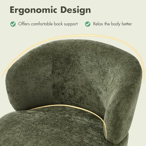 360° Swivel Accent Chair, Modern Chenille Barrel Chairs with Curved Back, Upholstered Round Lounge Chairs for Living Room, Bedroom, Vanity, Reading Nook, Small Spaces, Olive Green - color: Green 01, size: 1 Chair