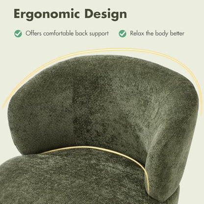 360° Swivel Accent Chair, Modern Chenille Barrel Chairs with Curved Back, Upholstered Round Lounge Chairs for Living Room, Bedroom, Vanity, Reading Nook, Small Spaces, Olive Green - color: Green 01, size: 1 Chair