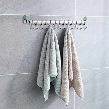 Kyraton Kitchen Utensil Rail Organizer - Wall Mounted Gourmet Rack With 14 Hooks for Hanging Knives, Mugs, Spatulas, Pots and Utensils - color: 1.Silver