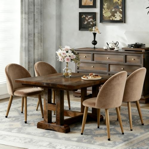 Lightdot Dining Chairs Set of 2, Brown Velvet Upholstered Dining Chairs with Solid Wood Legs, Mid-Century Modern Accent Chair for Kitchen Living Room Bedroom, Assembly Guide Included, 300lbs Capacity - color: Brown