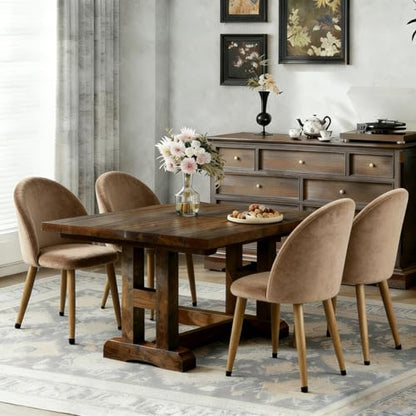 Lightdot Dining Chairs Set of 2, Brown Velvet Upholstered Dining Chairs with Solid Wood Legs, Mid-Century Modern Accent Chair for Kitchen Living Room Bedroom, Assembly Guide Included, 300lbs Capacity - color: Brown