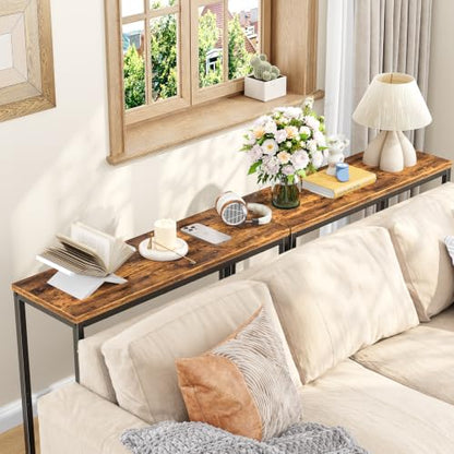 Simple Trending Narrow Side Table, 29.8" Console Table, Rustic Brown | Slim Entryway Table, Metal Frame, Adjustable Feet Pads, Industrial Style Behind Couch Table, for Entryway, Living Room - size: 1-Tier Sofa Table