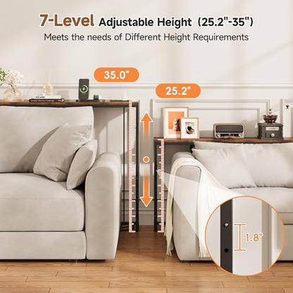 LIFECHOVY Narrow Console Table Behind the Couch with Power Outlets | Adjustable Height, 78.7" Long, 2 Pack, Fabric Storage, Sofa Table Behind Couch, For Living Room, Entryway, Rustic Brown